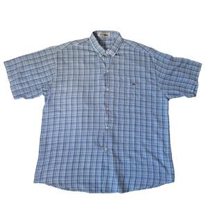 Chemise Lacoste Shirt Men’s L Blue Plaid Short Sleeve Button Down Made in France